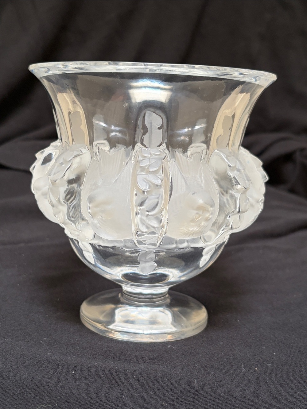 Lalique Clear Frosted Fruit Relief Pedestal Vase